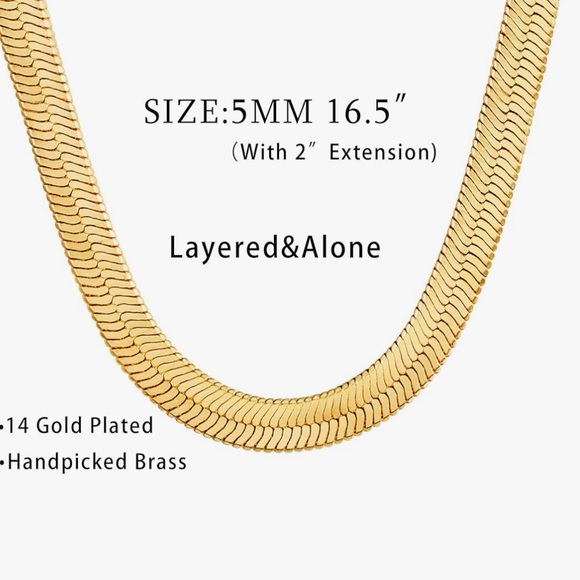 14K Gold 5mm Herringbone Snake Chain Choker Necklace Chunky Shiny For Women - Picture 3 of 6